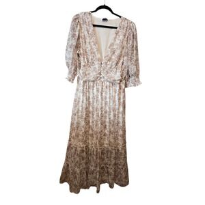 Arula Floral Maxi Dress Womens X XL Tan Neutral Peasant Boho Cottage Feminine